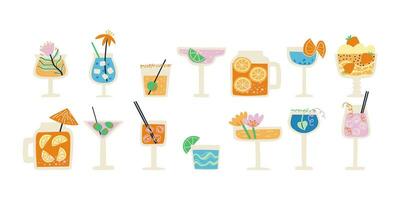 impostato di cocktail disegnato nel piatto stile. sbarra, spiaggia, riposo. vettore mano disegnato illustrazione.