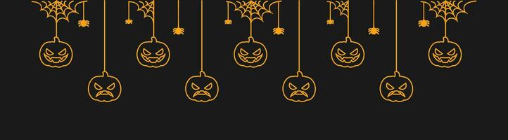 contento Halloween bandiera o confine con raggiante Jack o lanterna zucche. sospeso spaventoso ornamenti decorazione vettore illustrazione, trucco o trattare festa invito