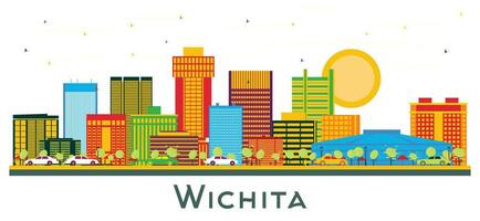 wichita Kansas Stati Uniti d'America città orizzonte con colore edifici isolato su bianca. vettore