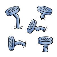 cartone animato piegato chiodo. impostato di isolato acciaio costruzione metallo carpenteria chiodo isolato su bianca sfondo. schizzo illustrazione vettore