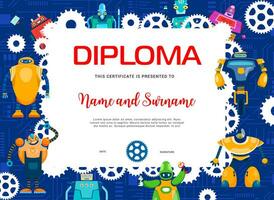 bambini diploma con cartone animato robot e droid bots vettore