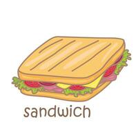 alfabeto S per Sandwich vocabolario scuola lezione cartone animato illustrazione vettore clipart etichetta