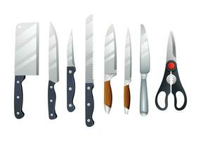 impostato di cucina coltelli e forbice. utensili da cucina vettore illustrazione isolato su bianca