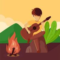 music around campfire vettore