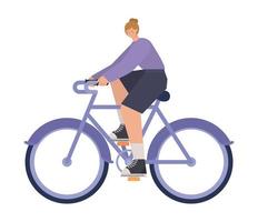 donna su una bicicletta viola su sfondo bianco vettore