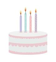 torta di compleanno con candele di diverso colore su sfondo bianco vettore