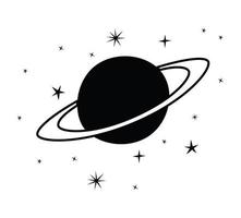 tatuaggio minimalista di Saturno e stelle vettore