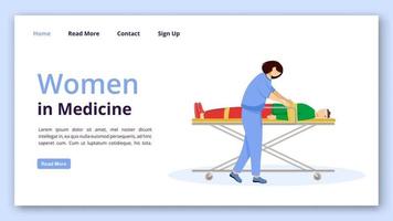 donne nel modello di vettore della pagina di destinazione della medicina. idea dell'interfaccia del sito Web del medico di emergenza con illustrazioni piatte. layout della homepage di pronto soccorso e cure urgenti. banner web, concetto di fumetto della pagina web