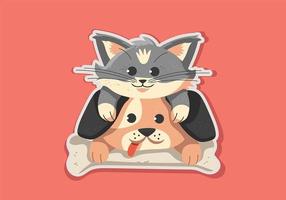 Cat and Dog Stickers vettore