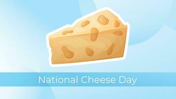 mondo vacanza nazionale formaggio giorno. vettore cartone animato striscione, un' pezzo di formaggio con buchi.