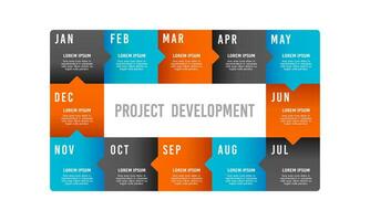 Infografica 12 mesi processi per progetto sviluppo. attività commerciale presentazione. vettore illustrazione.