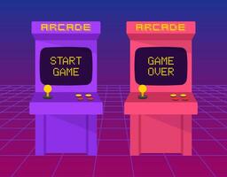 retrò portico gioco macchina. retrò stile. anni 80 consolle pixel Giochi. neon Vintage ▾. classico 8 bit gioco. vettore illustrazione.