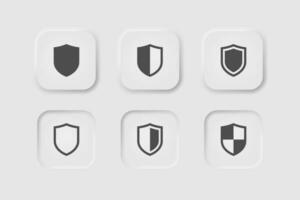 scudi icona nel neumorphism stile. icone per attività commerciale, bianca ui, ux. proteggere simbolo. sicurezza, firewall, sicurezza. neumorfico stile. vettore illustrazione.