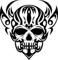 tribale cranio diavolo Satana su fuoco tatuaggio vettore illustrazione cranio testa nero e bianca silhouette vettore Immagine