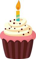 compleanno Cupcake piatto stile azione vettore Immagine, compleanno Cupcake con un' candela su esso azione vettore Immagine