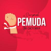 sumpah pemuda celebrazione. Indonesia gioventù impegno ottobre 28th con mano cazzotto illustrazione vettore