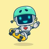vettore illustrazione di carino robot cartone animato andare con lo skateboard