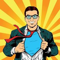 Male businessman superhero pop art retro vector illustration