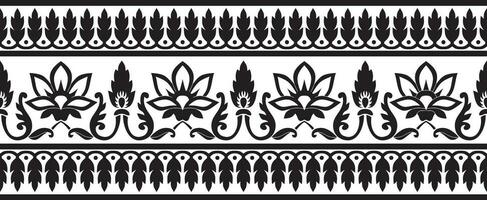 vettore senza soluzione di continuità monocromatico nero indiano nazionale ornamento. etnico infinito pianta confine. fiori telaio. papaveri e le foglie