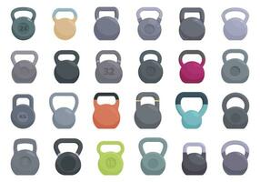 kettlebell icone impostato cartone animato vettore. chilogrammo fitness vettore