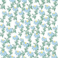 senza soluzione di continuità modello creativo floreale Stampa con camomilla fiori, le foglie nel mano disegnato stile su un' blu-turchese sfondo vettore