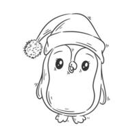 carino pinguino indossare un' testa più caldo cartone animato vettore per colorazione