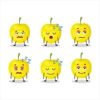 cartone animato personaggio di giallo ciliegia con assonnato espressione vettore