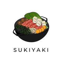 Manzo giapponese Sukiyaki cartone animato illustrazione logo vettore