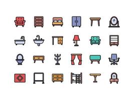 set di icone di colore lineare per mobili e articoli per la casa vettore