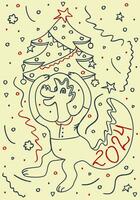 Cinese nuovo anno 2024. anno di Drago. Drago con nuovo anno albero. vettore scarabocchio illustrazione.