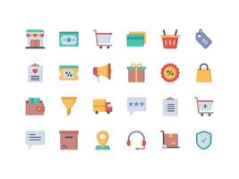 e-commerce e shopping set di icone piatte vettore