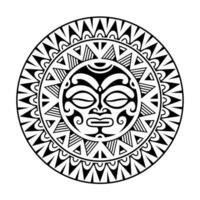 il giro tatuaggio ornamento con sole viso maori stile. africano, aztechi o Maya etnico maschera. nero e bianca. vettore