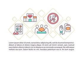 icone della linea di concetto del centro di riabilitazione con testo. modello di vettore di pagina ppt con spazio di copia. brochure, rivista, elemento di design newsletter. malattie che consultano illustrazioni lineari su bianco