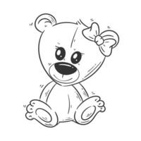 carino orsacchiotto orso seduta solo cartone animato stile vettore per colorazione
