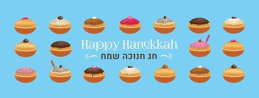 ciambella tradizionale per le feste ebraiche di hanukkah con glassa diversa vettore