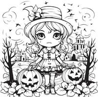 carino Halloween colorazione pagina vettore