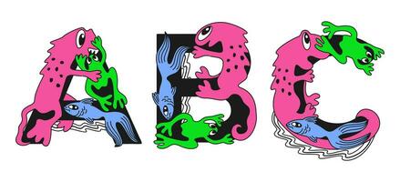abc. latino lettere nel carino infantile stile. vettore isolato colorato lettering con animali.