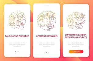 schermata della pagina dell'app mobile a bordo della neutralità del carbonio con concetti. progetti di compensazione del carbonio procedura dettagliata in 3 passaggi istruzioni grafiche. ui, ux, gui modello vettoriale con illustrazioni a colori lineari
