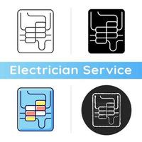 icona del pannello dell'interruttore di circuito. scheda di distribuzione. sistema di alimentazione elettrica. pannello elettrico. dispositivi di sicurezza. scatole metalliche. stili di colore lineare nero e rgb. illustrazioni vettoriali isolate