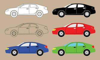 illustrazione vettore di piatto design macchina, sagoma macchina, contorno macchina, colorato macchina, macchina icona
