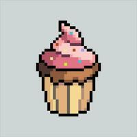 pixel arte illustrazione cupcake. pixelated cupcake. dolce Cupcake cibo icona pixelated per il pixel arte gioco e icona per sito web e video gioco. vecchio scuola retrò. vettore