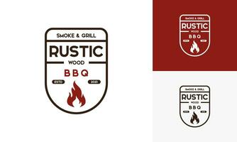 Vintage ▾ logo barbeque griglia. retrò rustico babeque griglia, barbeque etichetta logo desain vettore. vettore