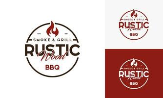 Vintage ▾ logo barbeque griglia. retrò rustico babeque griglia, barbeque etichetta logo desain vettore. vettore