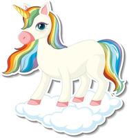 simpatici adesivi unicorno con un unicorno arcobaleno in piedi sulla nuvola vettore