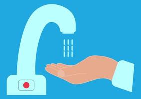 lavaggio delle mani sotto il rubinetto con sensore. toccare meno gru ad acqua di colore con la mano. rubinetto dell'acqua di movimento. superficie sterile. icona del rubinetto del lavaggio a mano automatico. vettore