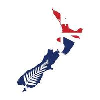 nuovo Zelanda carta geografica con nazionale bandiera e argento felce icona vettore illustrazione