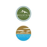 semplice e moderno paesaggio montano logo design vettore, roccioso cima di ghiaccio montagna silhouette di picco vettore