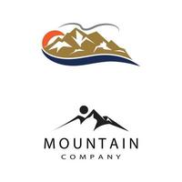 semplice e moderno paesaggio montano logo design vettore, roccioso cima di ghiaccio montagna silhouette di picco vettore