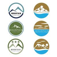 semplice e moderno paesaggio montano logo design vettore, roccioso cima di ghiaccio montagna silhouette di picco vettore