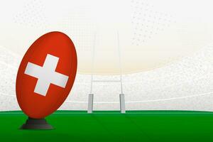 Svizzera nazionale squadra Rugby palla su Rugby stadio e obbiettivo messaggi, preparazione per un' pena o gratuito calcio. vettore